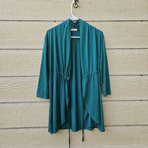 NWT Kiyonna 3/4 sleeve green flowy cardigan wrap top 0X